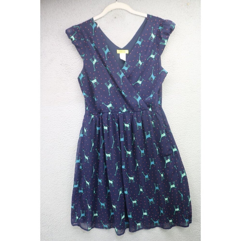 Yellow Star Silky Babydoll Dress w/Giraffes-Large-Sheer-Lined-Whimsigoth-BOHO